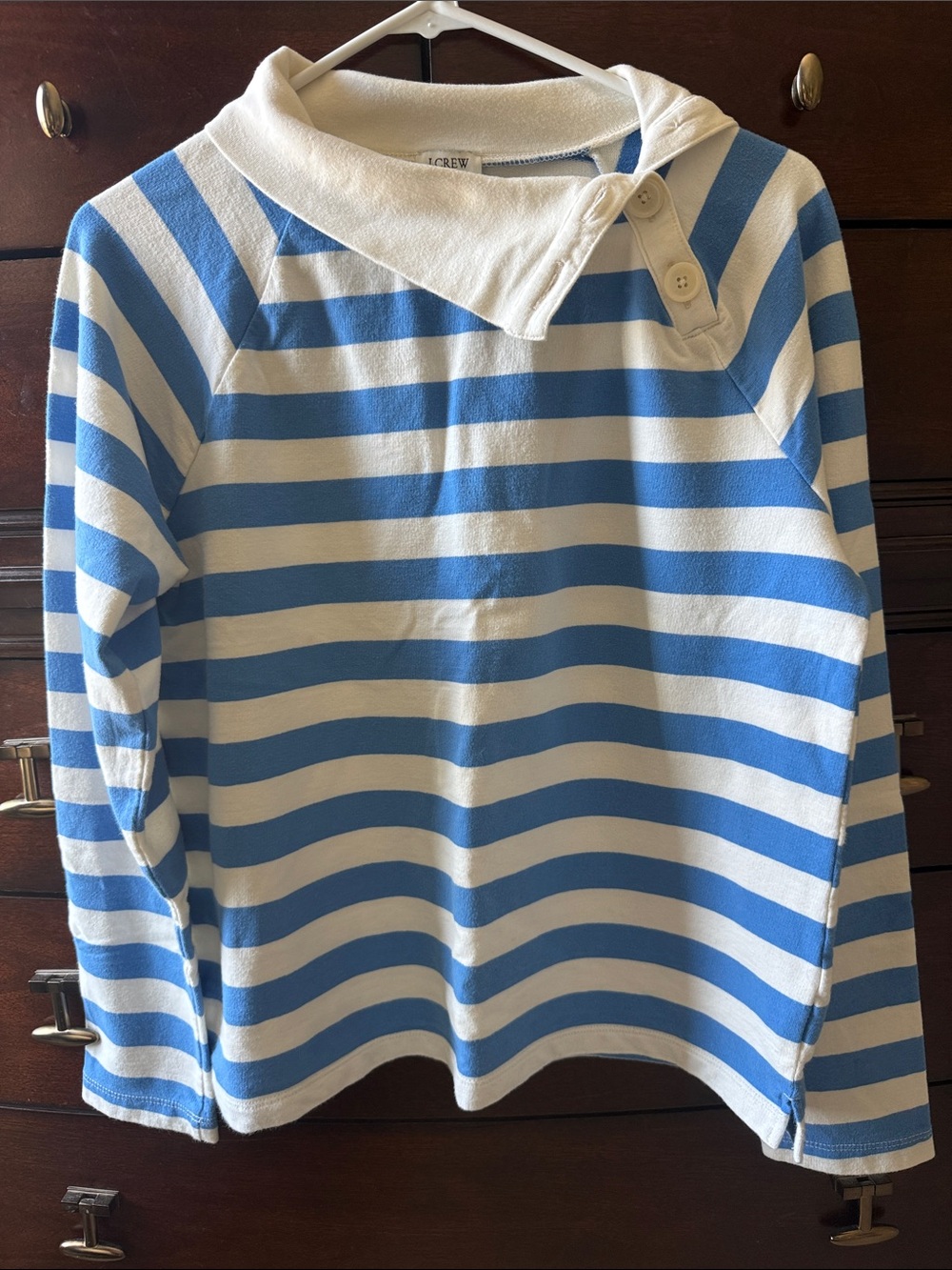 J Crew Women’s Size Small Blue And White Striped Funnel Neck Nautical Sweatshirt
